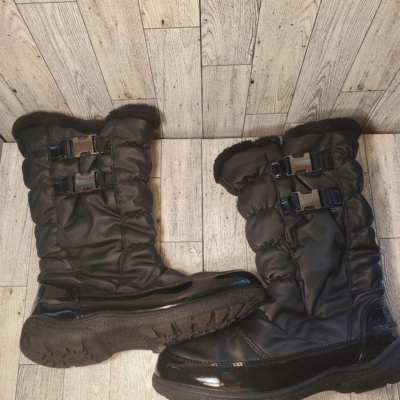 NEW WOMEN WATERPROOF Brand BLACK FAUX FUR LINING ZIP UP BOOTS 10M - Picture 9 of 11